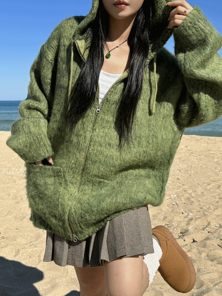 [UNISEX]후드 브러쉬 헤어리 루즈 포켓 가디건 집업(4color/3-5일 여유주문)