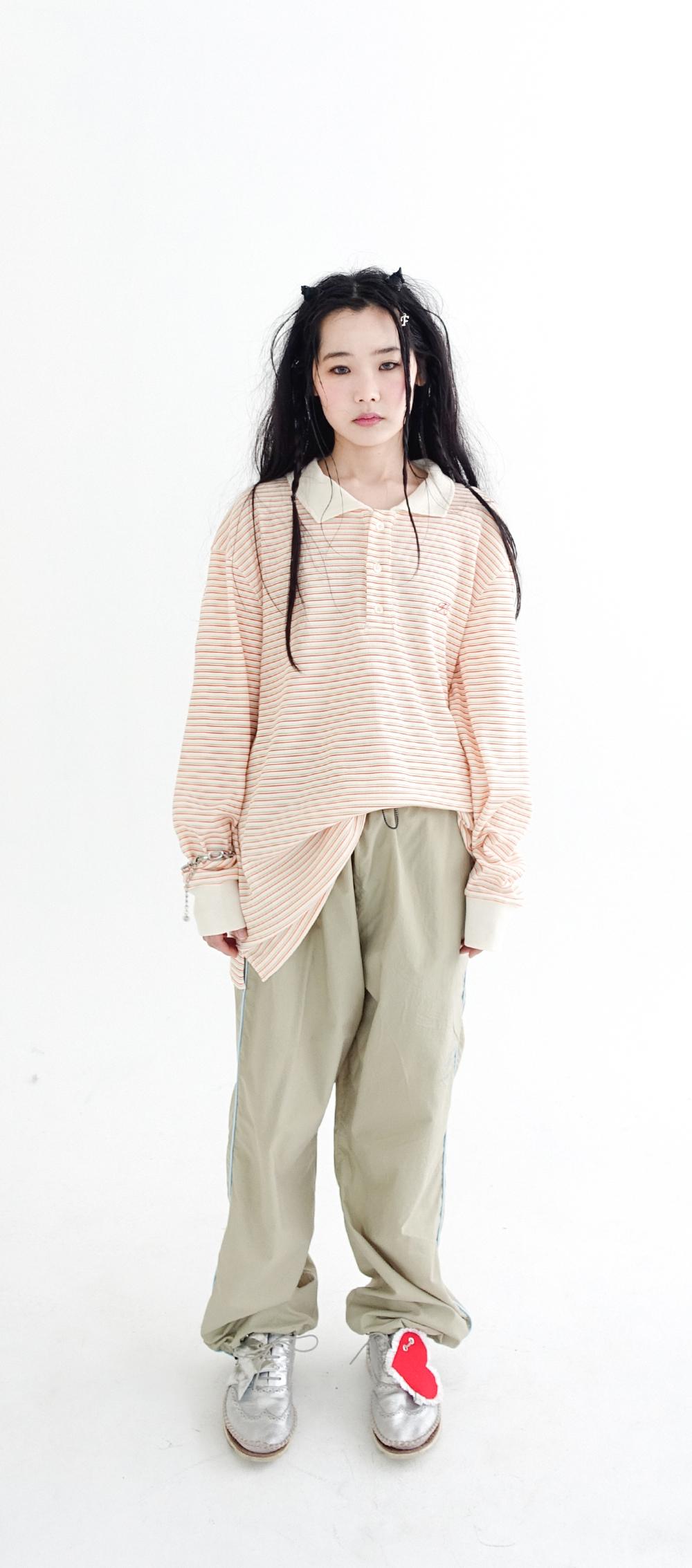 [F.E.E.S] stripe waffle pique shirt (cream)