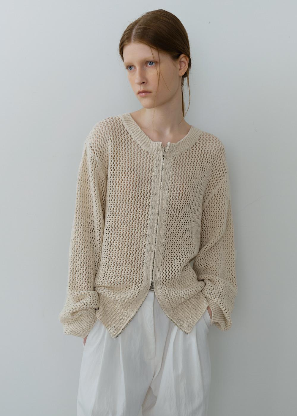 [4/15 예약발송] Net zip-up knit (light beige)