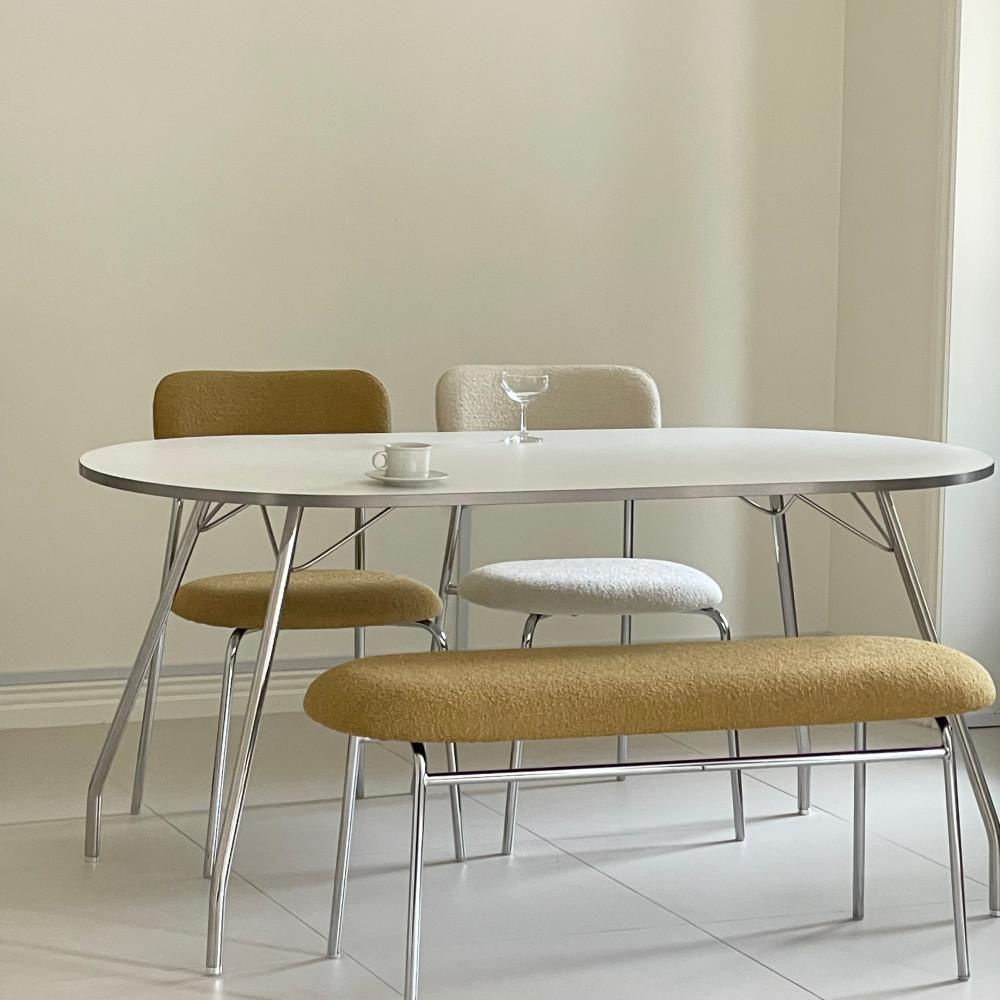 솔드  Two 타원형 실버엣지 테이블 HPL 라미네이트 실버엣지 화이트 식탁