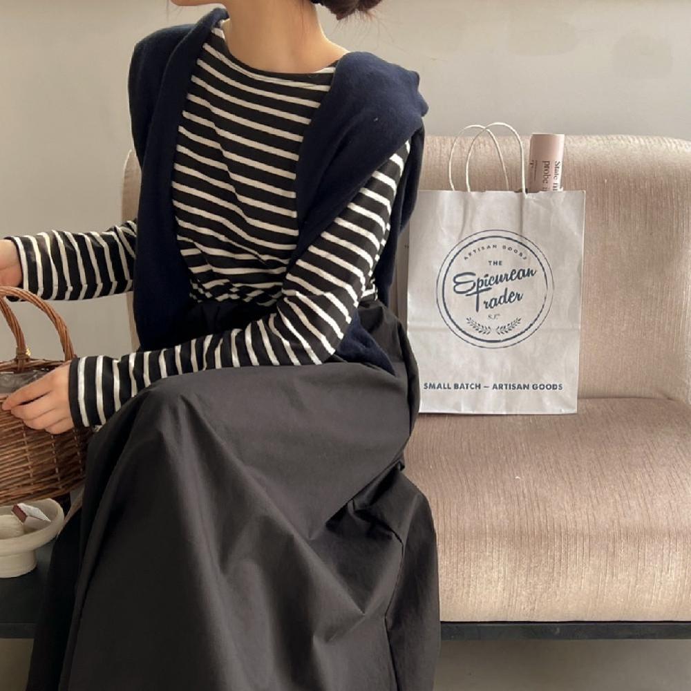 단가라 밴딩 롱원피스 꾸안꾸 스트라이프 임부복