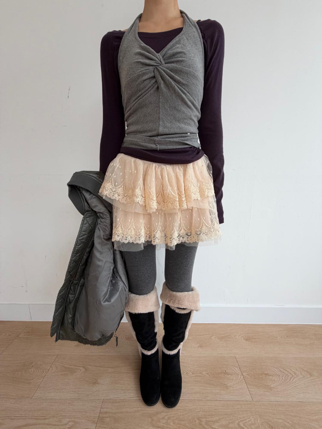 그레이 꼬임 홀터 나시(기모나시/스판)