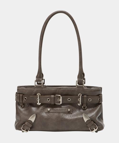 Belt Eyelet Strap Cross Mini Bag (Brown)