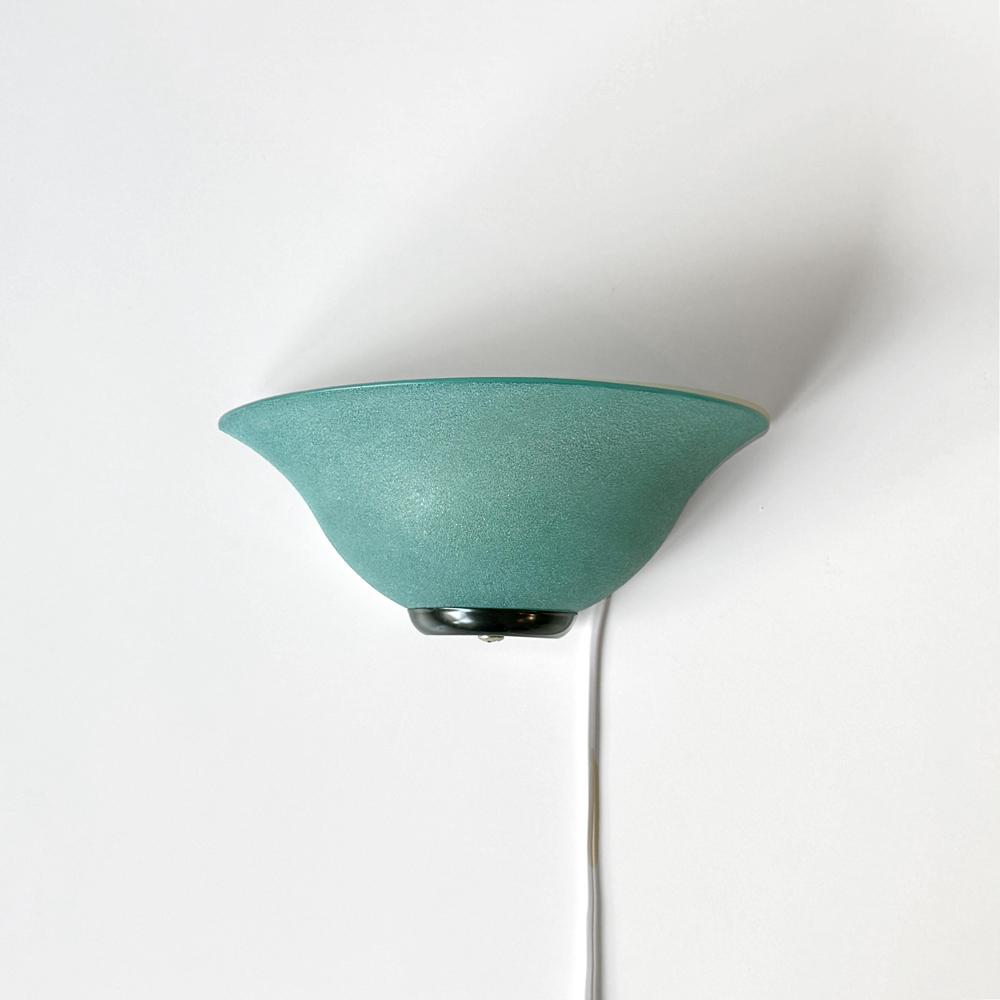 1980s Germany Frosted Teal Glass Wall Lamp