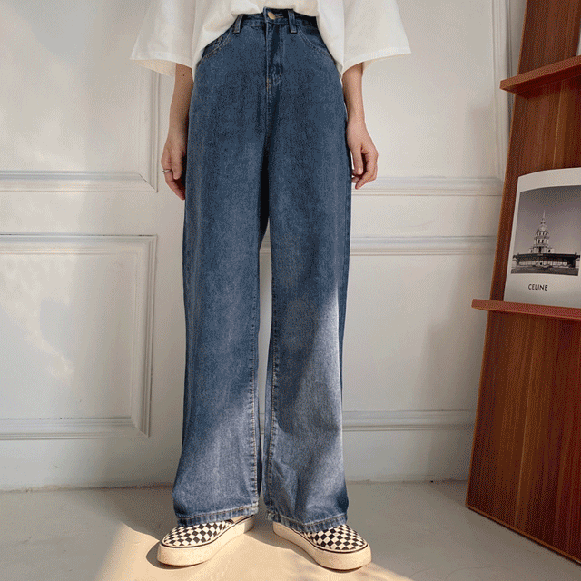 [XS~2XL/기모추가]와이드핏 하이웨스트 박시핏 데님팬츠