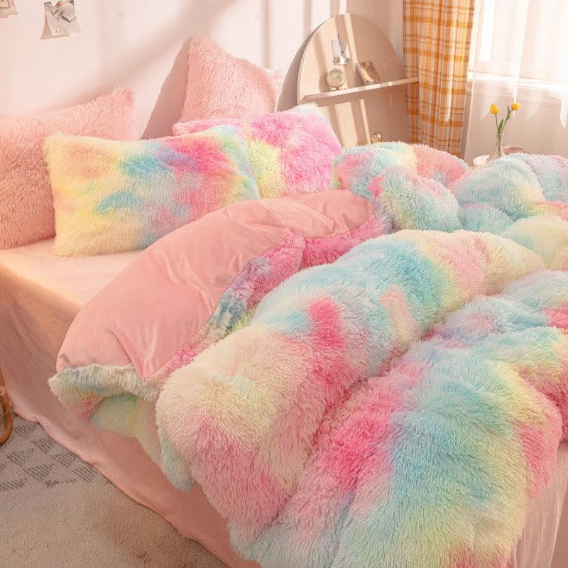 Rainbow Print Plush Bedding Set Four Pieces
