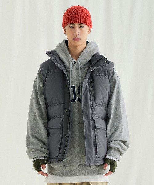 덕 다운 아웃 포켓 패딩 베스트 [그레이]