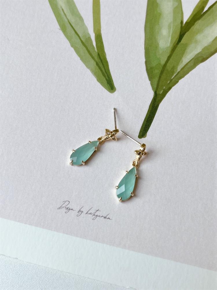 실버925은침 유리알 민트밀크귀걸이