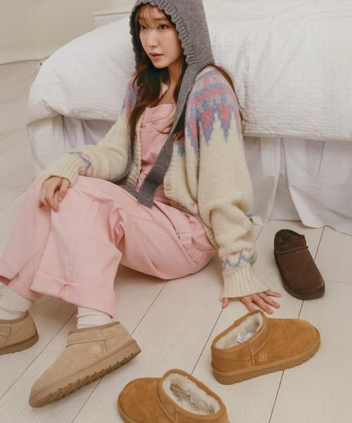 DerDer 덜덜 물결 미싱 포인트 방한 어그 뮬 슬리퍼_4color