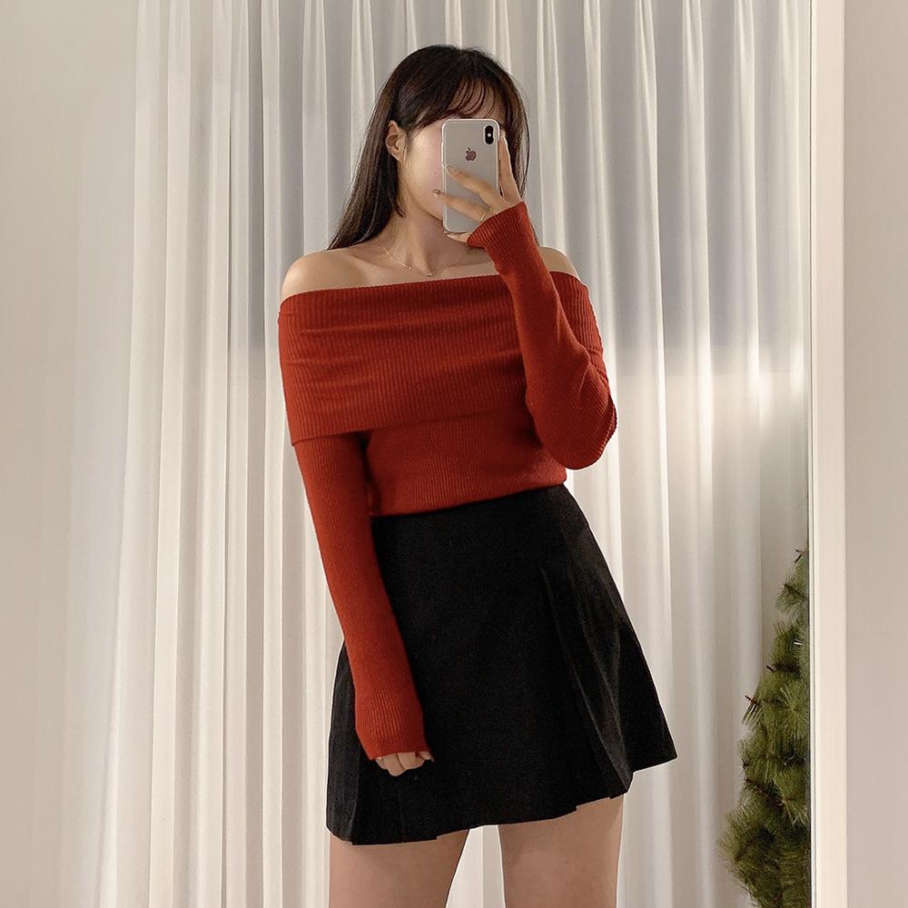 치지 오프숄더 니트 티셔츠