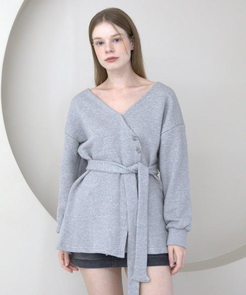 오프숄더 랩 스트랩 가디건 (그레이)