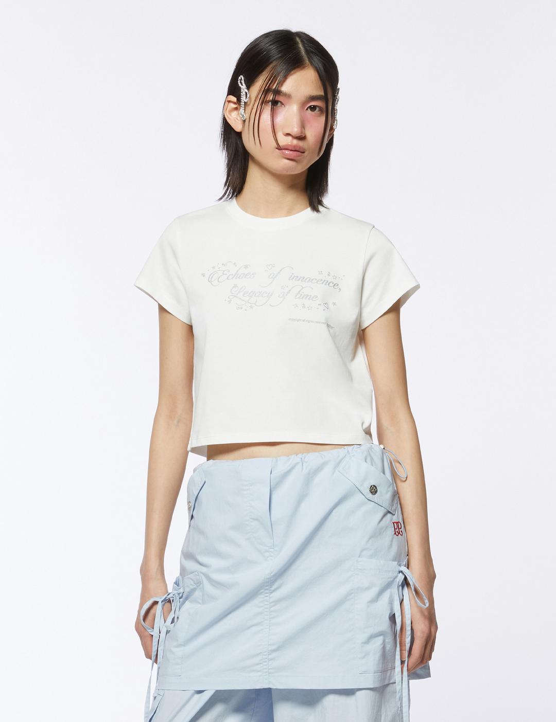 Glitter Slogan Crop T-shirt (white)