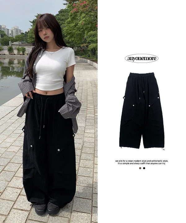 [가을팬츠/핏예쁨/사선포켓!] 라터 카고 스트링 와이드 팬츠 (2color)