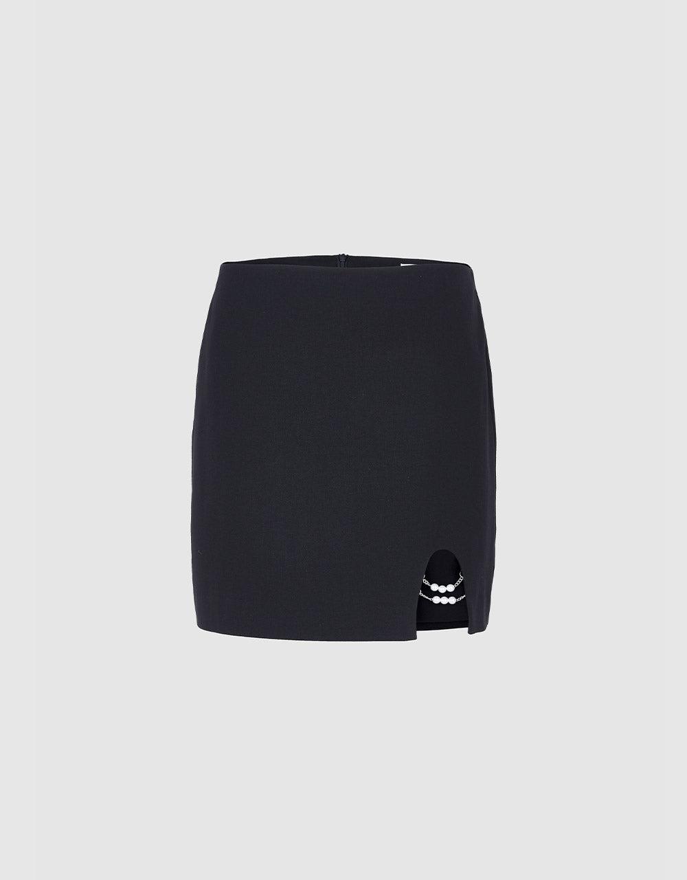 컷아웃 비즈 디테일 스커트 - 블랙 / XS