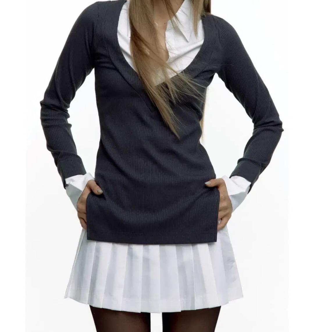 카시코 셔츠 레이어드 스커트 차콜 | 후루츠패밀리