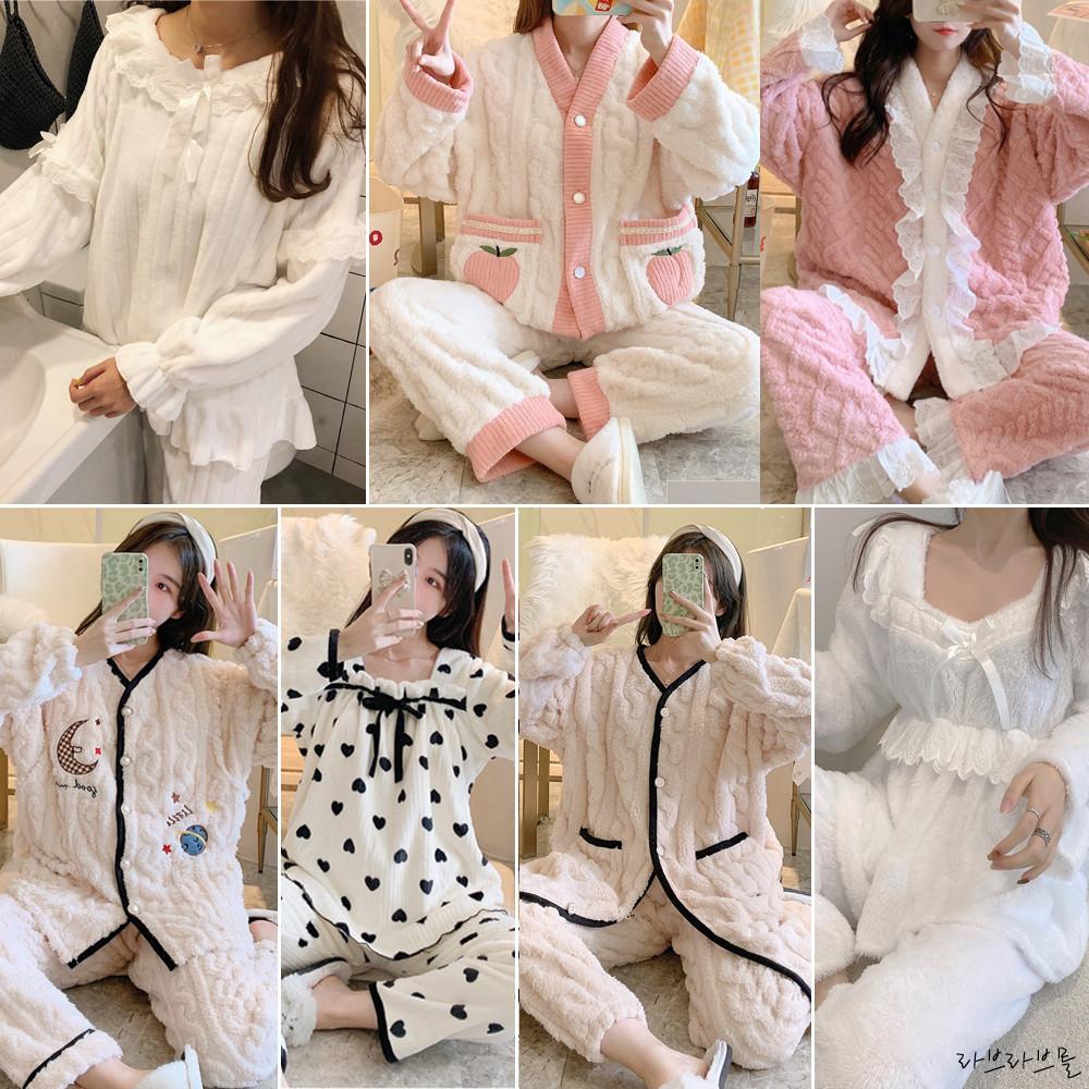 러블리 극세사 뽀송 수면 잠옷 투피스 원피스 헤어밴드세트 겨울 홈웨어 공주님 레이스 파자마 모음