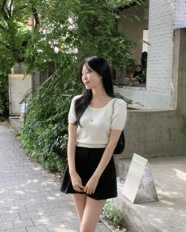 루플 유넥 나그랑 크롭 반팔 니트 (5 color)