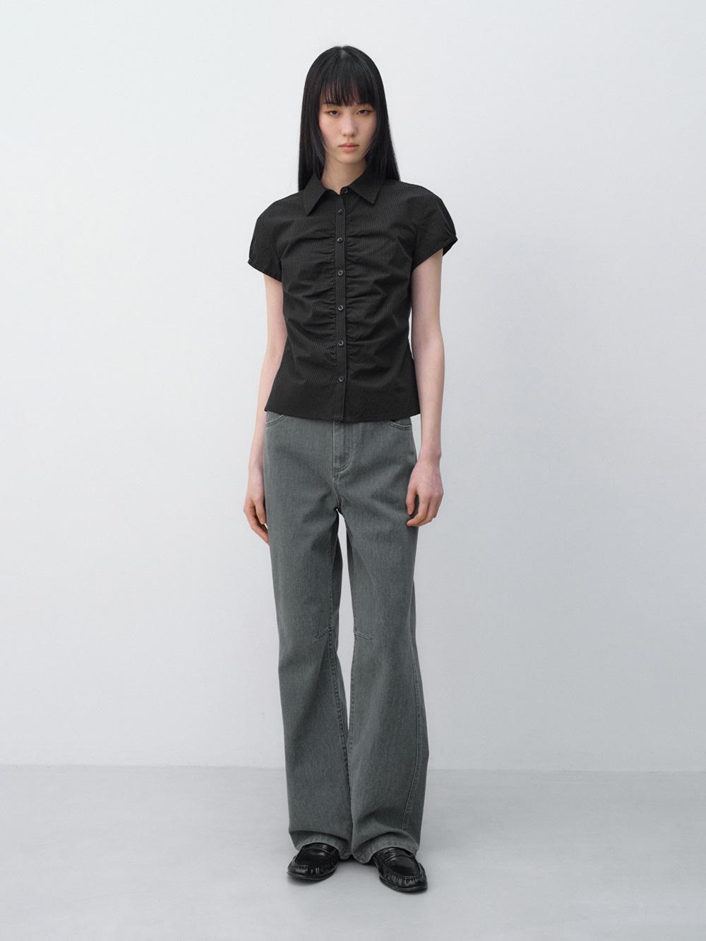 셔링 하프슬리브 셔츠 NAVY