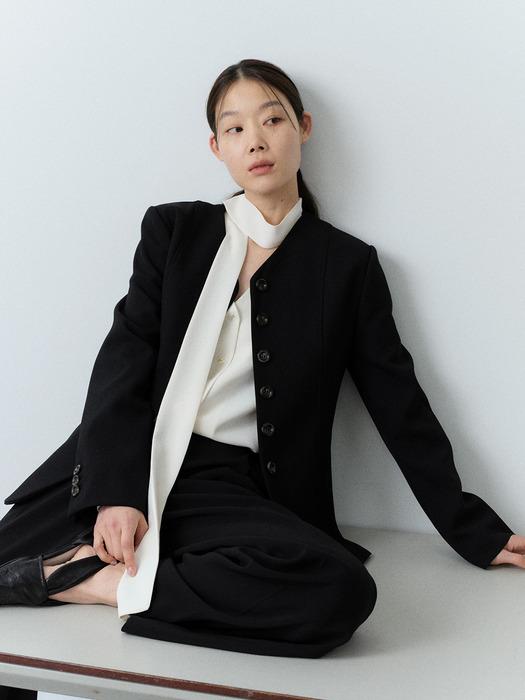 TFS COLLARLESS SINGLE WOOL BLAZER_2COLORS