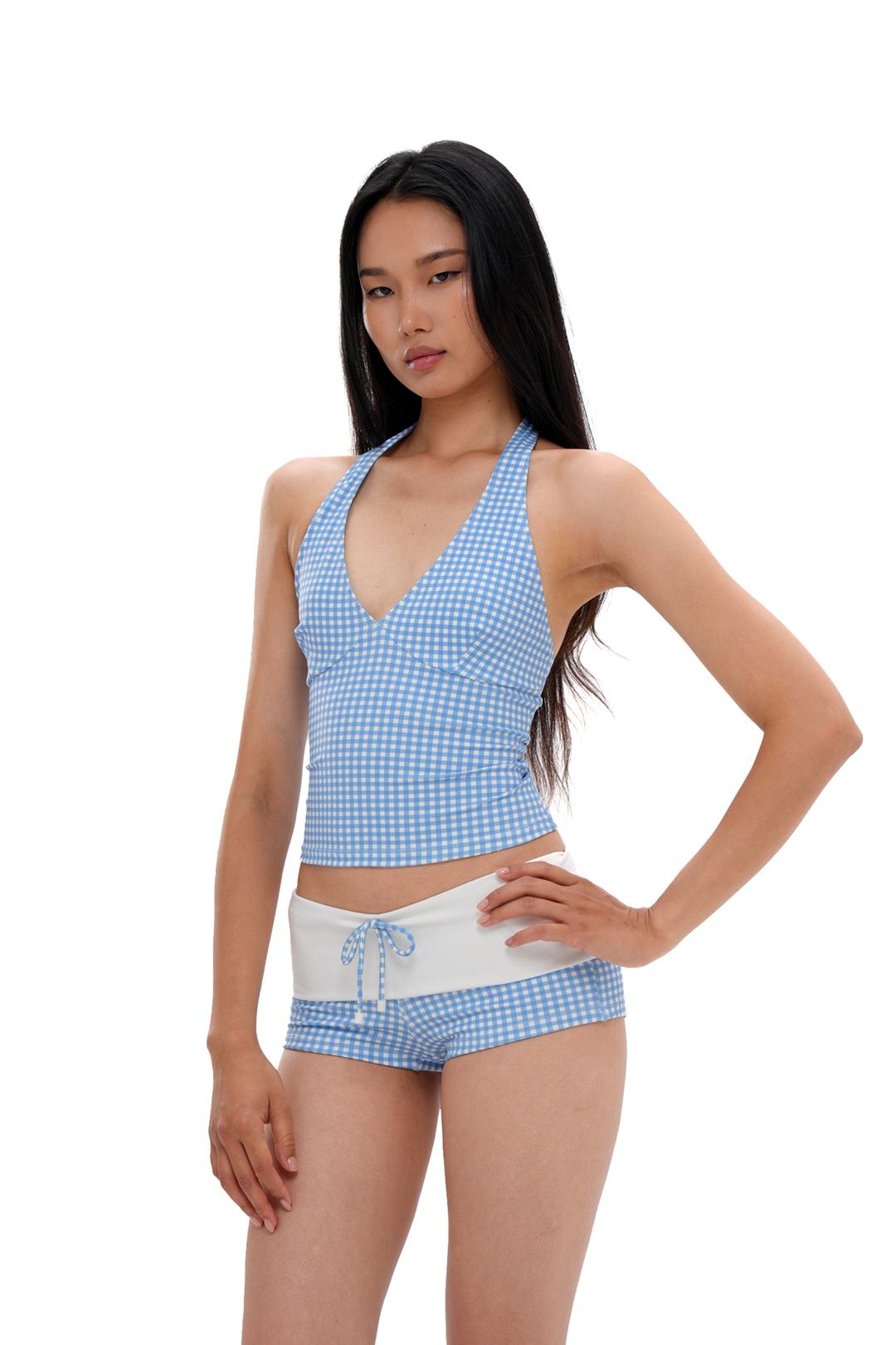 CHECK PATTERN BIKINI TOP & BOTTOM-SWIMWEAR - Blue / XS