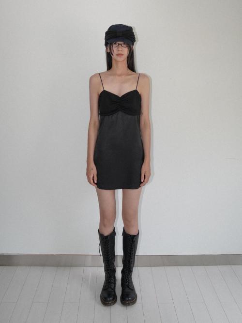 SHIRRING MINI DRESS_BLACK
