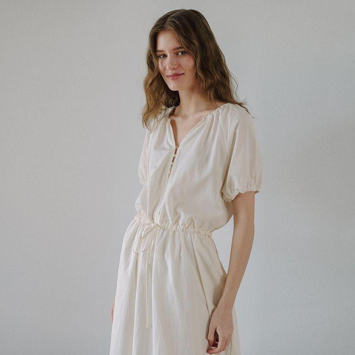Raglan Gold button Long dress - Ivory