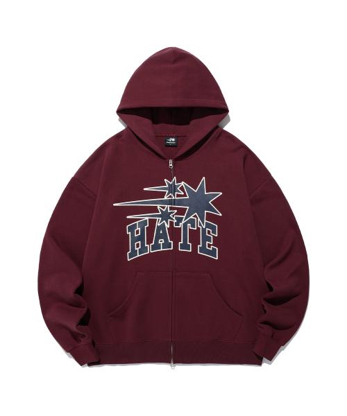 나이스고스트클럽(NICEGHOSTCLUB)  3STARS HATE HOODIE ZIP UP_BURGUNDY(NG2EFUM481A) - 사이즈 & 후기 | 무신사