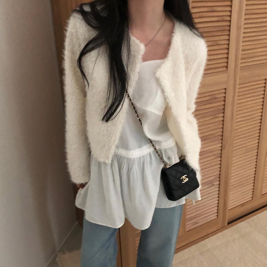 크림치즈마켓 블러 부클 퍼 가디건 - cd