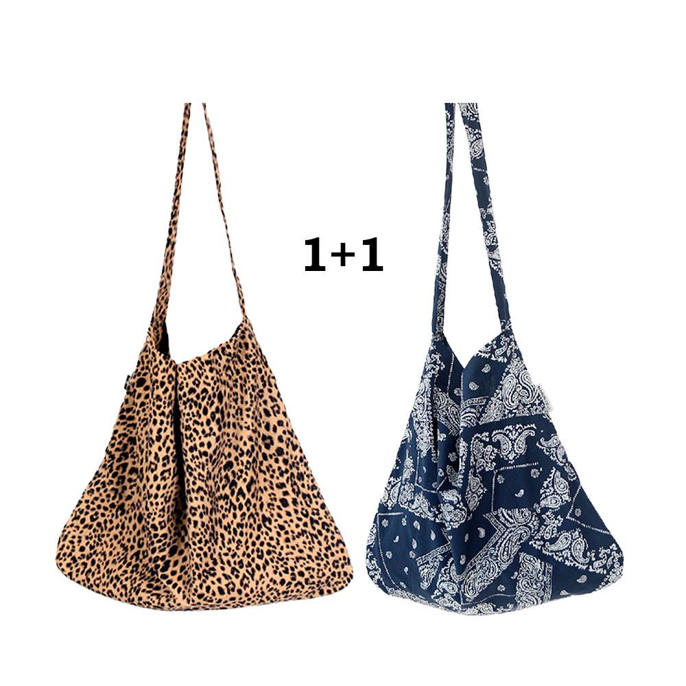 [당일출고] 페이즐리 레오파드 레터링 에코백 1+1