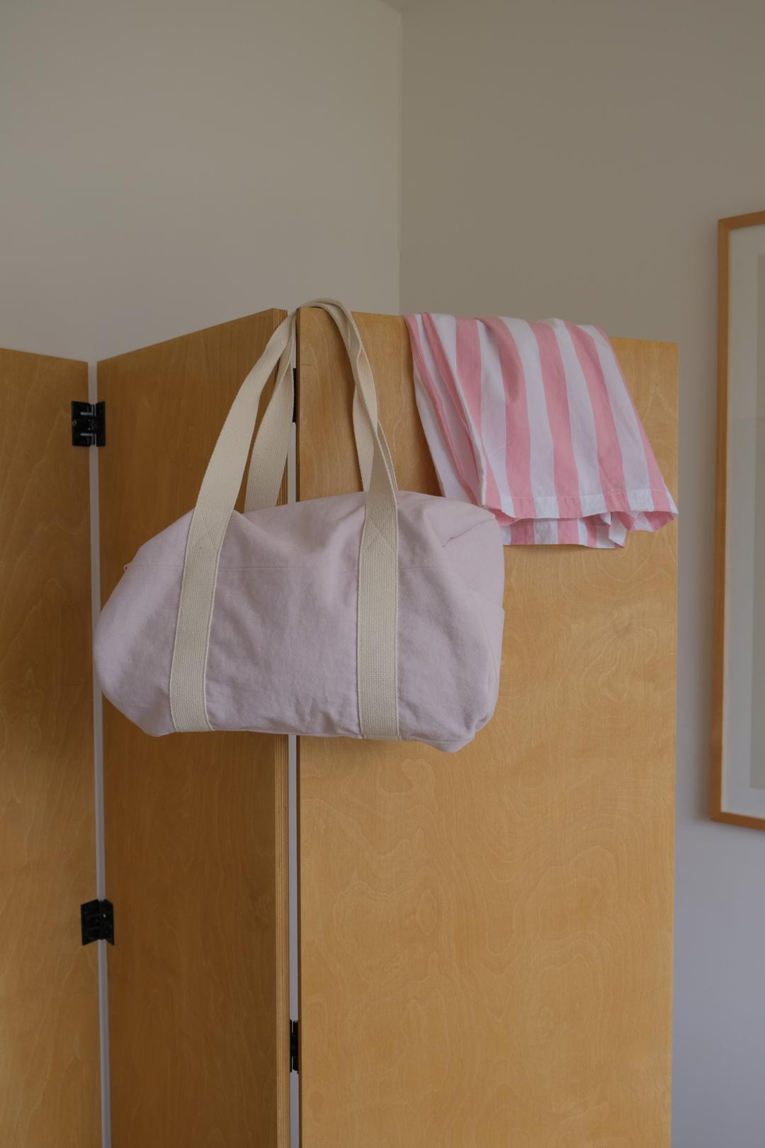 VINTAGE DENIM TRAVEL BAG, BABY PINK