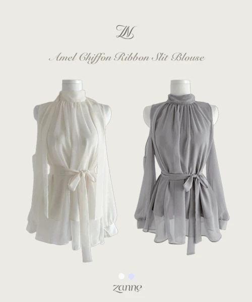 Shoulder Cutout Chiffon Tie Blouse