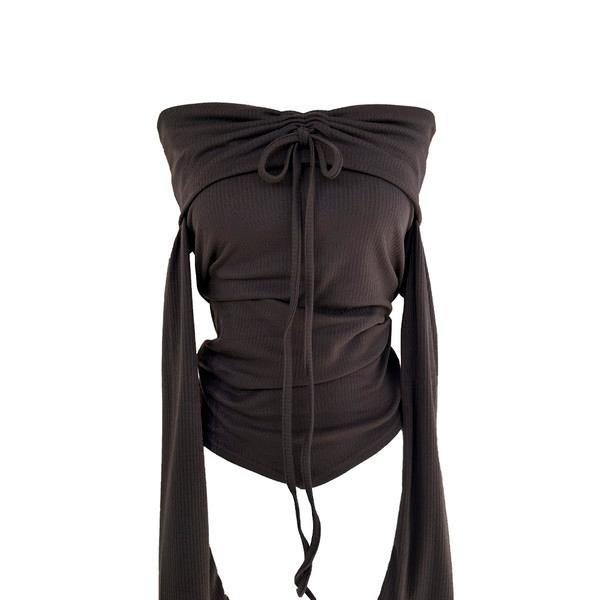 Perry off ribbon shirring T (3colors)