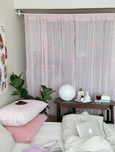 라인핑크워터컬러 2size 카페커튼