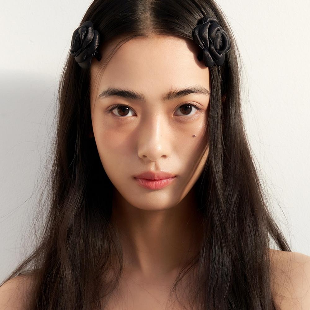 [2SET] black camellia hair pin