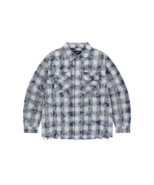BLEACHED RAW-CUT CHECK SHIRT NAVY(MG2GSMW320A)