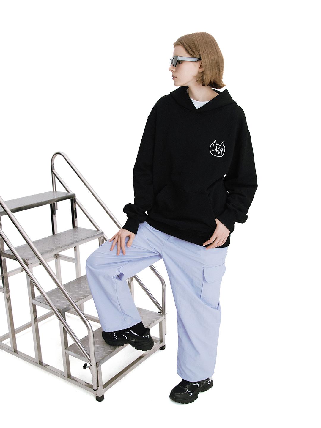 심볼 로고 드로잉 레터링 후드 BLACK