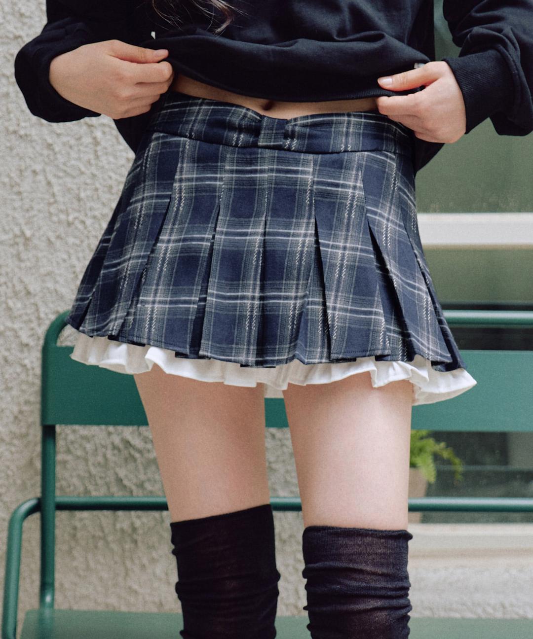 줄리아 체크 플리츠 스커트 팬츠 [NAVY]