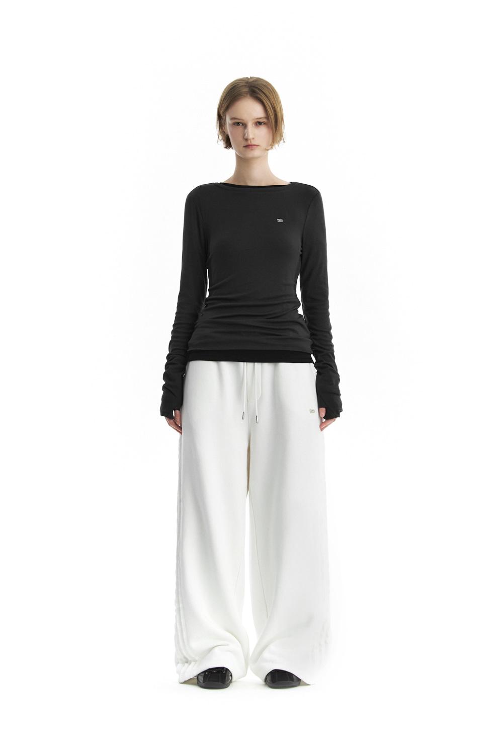 TMB Ribbed Boat Neck Long Sleeve Tee [ Charcoal ]