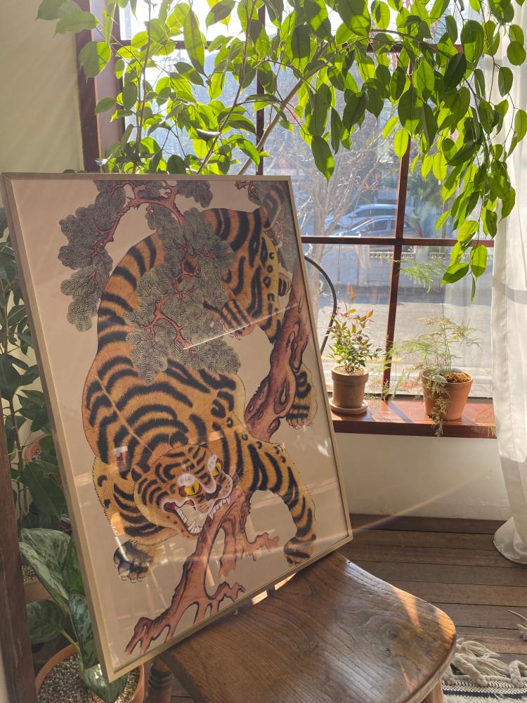 오색찬란코리아 호랑이 그림 대형액자(A2) 민화 동양화 포스터 옛그림 행운그림 소품 인테리어 액자