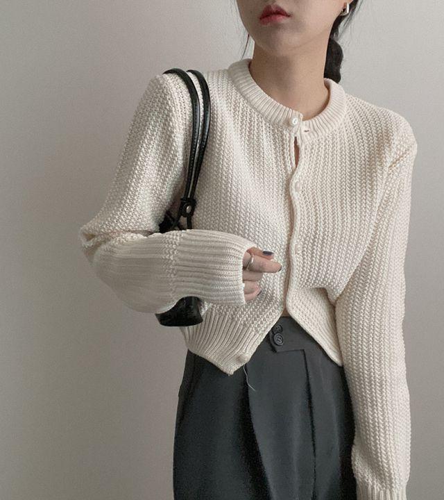 [봄이왔어요~] 짜임 라운드 크롭 니트 가디건 (4color)_몽그라미_2