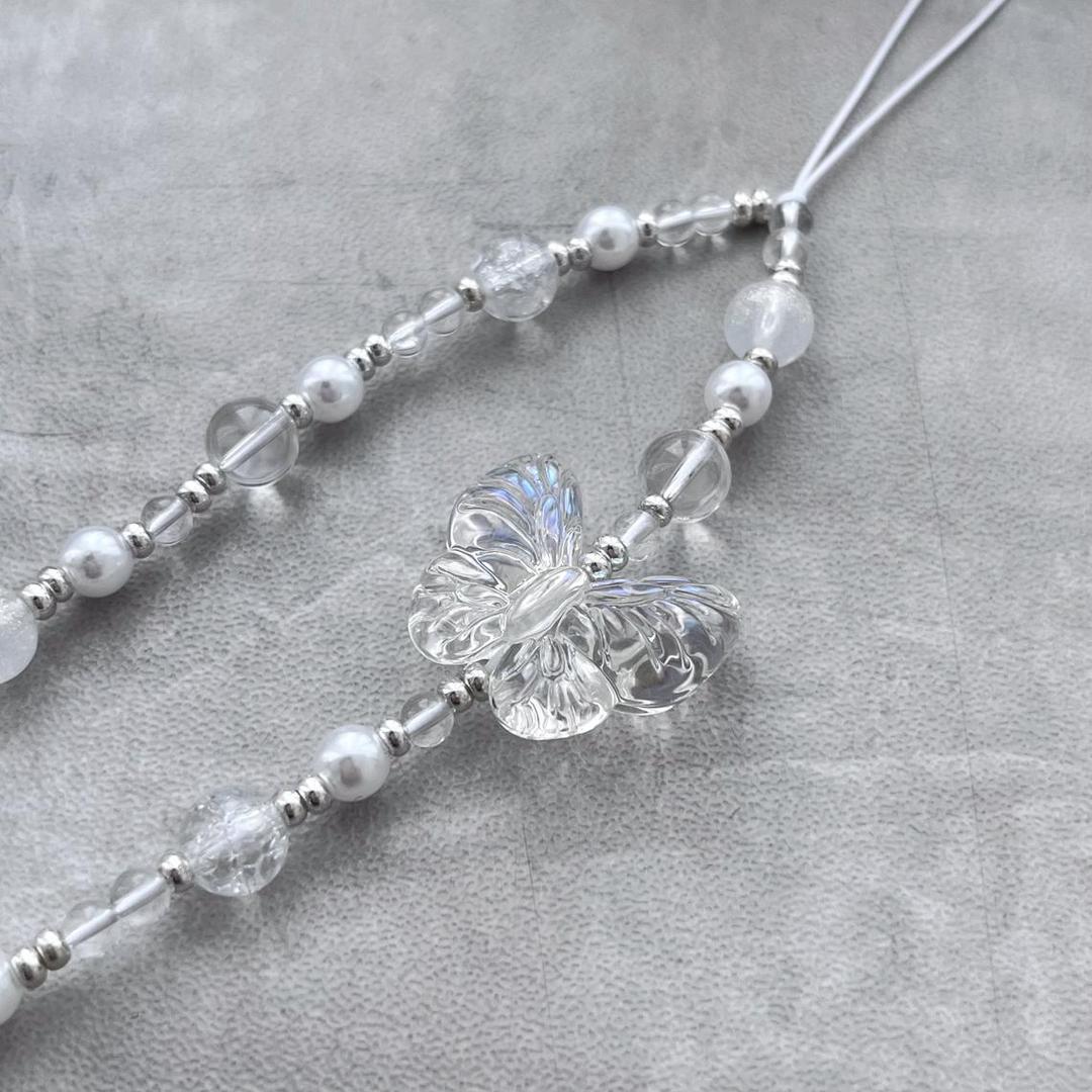 Clear butterfly Phone Strap 비즈핸드폰줄 핸드폰고리 손목 폰스트랩 나비 핑거스트랩