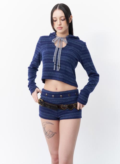Double string piercing hoodie Navy