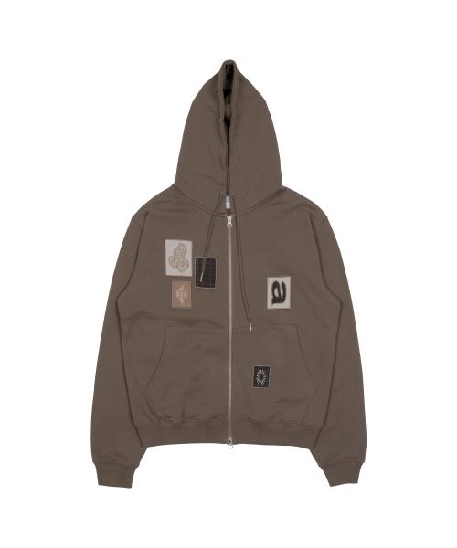TCM frame hooded zip-up (brown)
