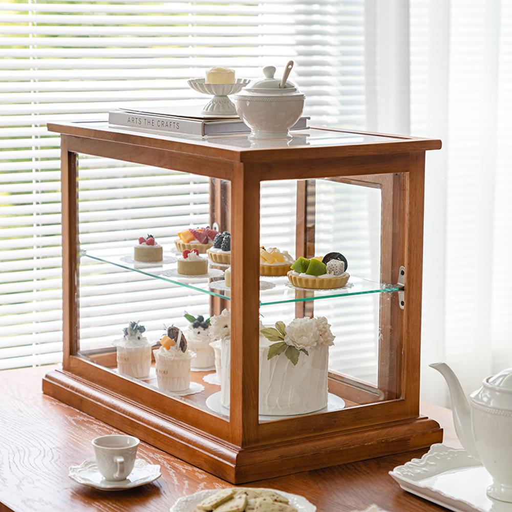 원목 미닫이 주방장식장 그릇장 홈카페장 빈티지 유리 수납장 카페용