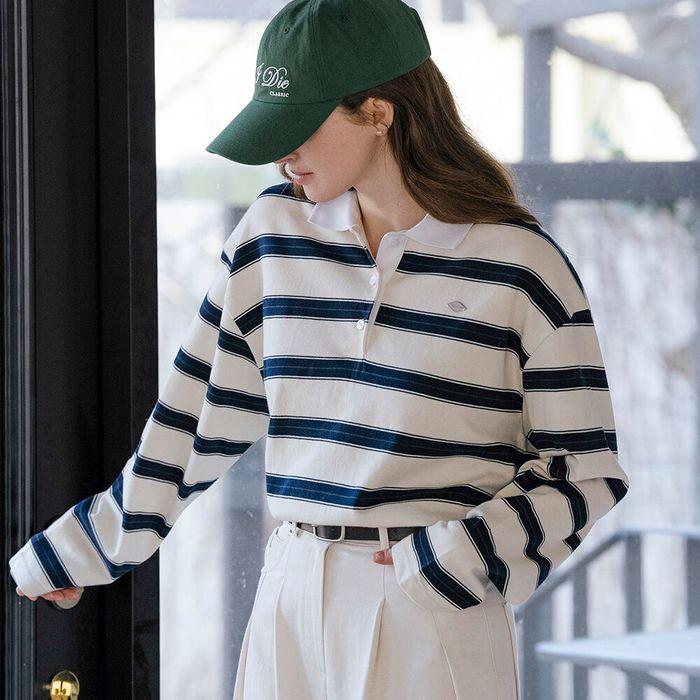 Cotton stripe base collar polo t-shirt_Ivory