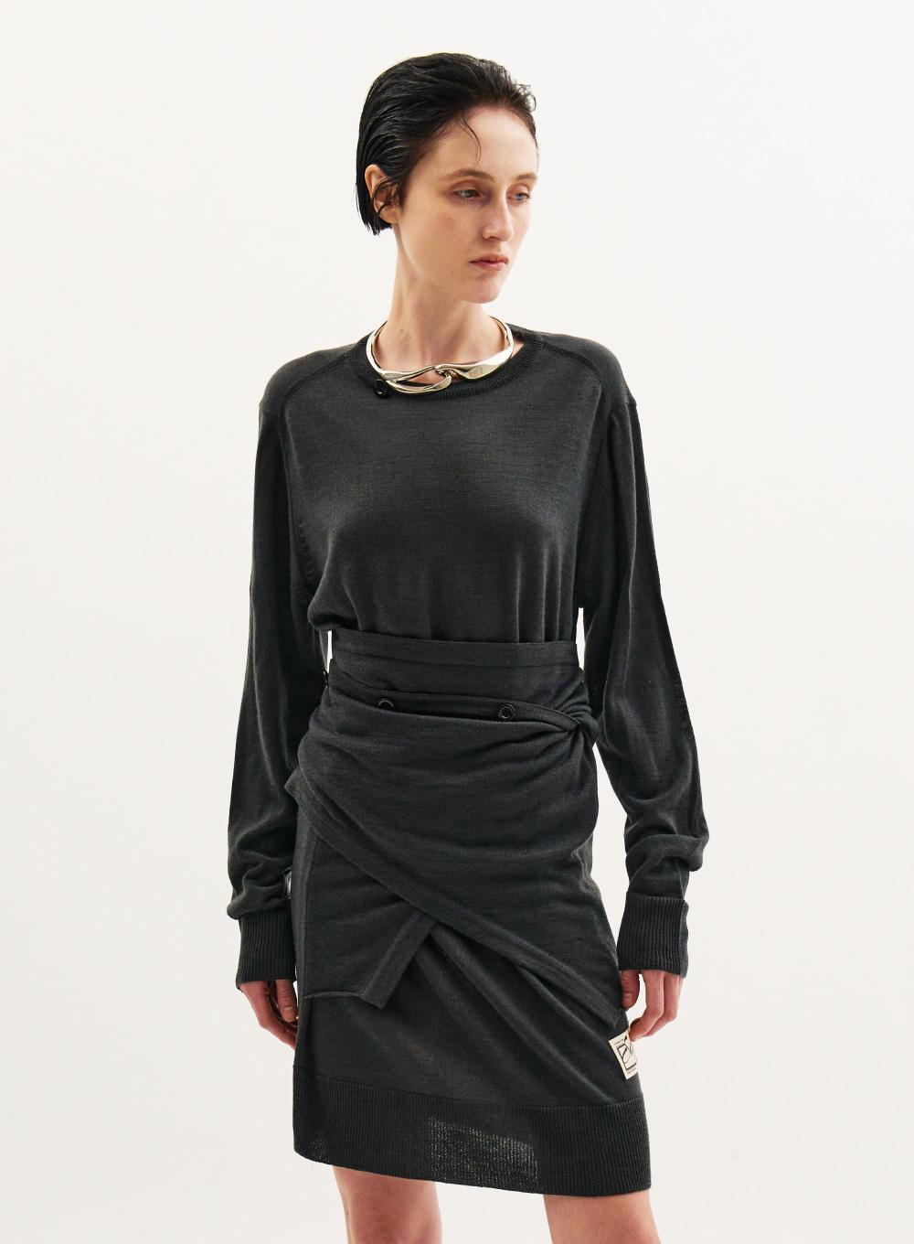 [10월 27일 예약배송] Tabb Knit Wrap One-Piece - Charcoal Gray