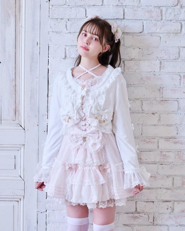 リボンレースボレロカットカーディガン
