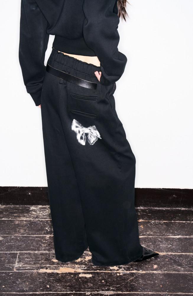 (UNISEX) Dot Ribbon Print Banding Wide Pants / 도트 리본 프린트 밴딩 와이드 팬츠