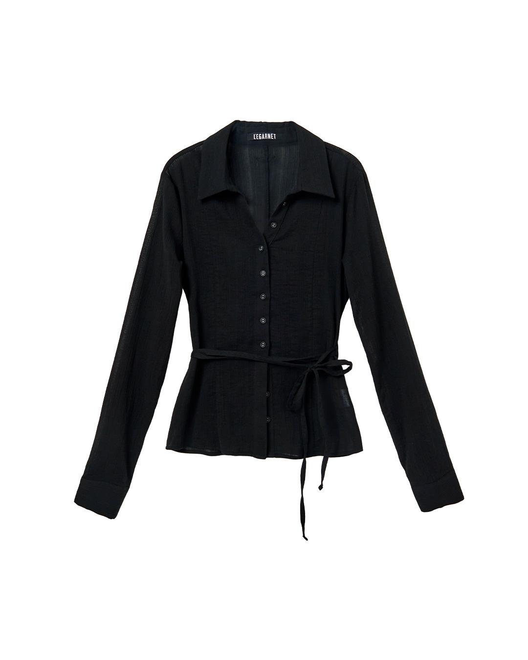 SEE-THROUGH SLIM STRING SHIRT_BLACK