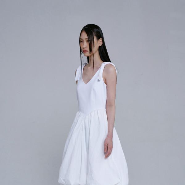 SHOULDER TIE PUMPKIN DRESS [WHITE]